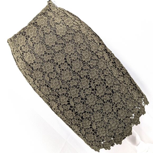 NWT@$398! W BY WORTH! LODEN GREEN MACRAME LACE OVER STRETCH CHIFFON SKIRT! SZ 10 - Picture 1 of 10